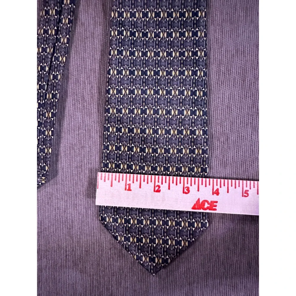 Rene Chagal Mens Silk Tie Navy Blue Gold Geometric Italian Design Necktie